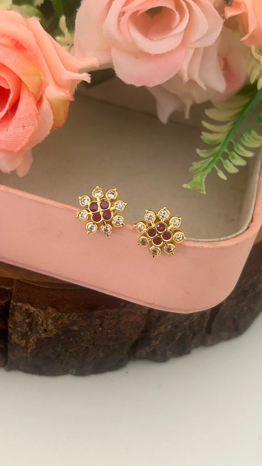Traditional Panchaloham Polished Kempu Flower Studs