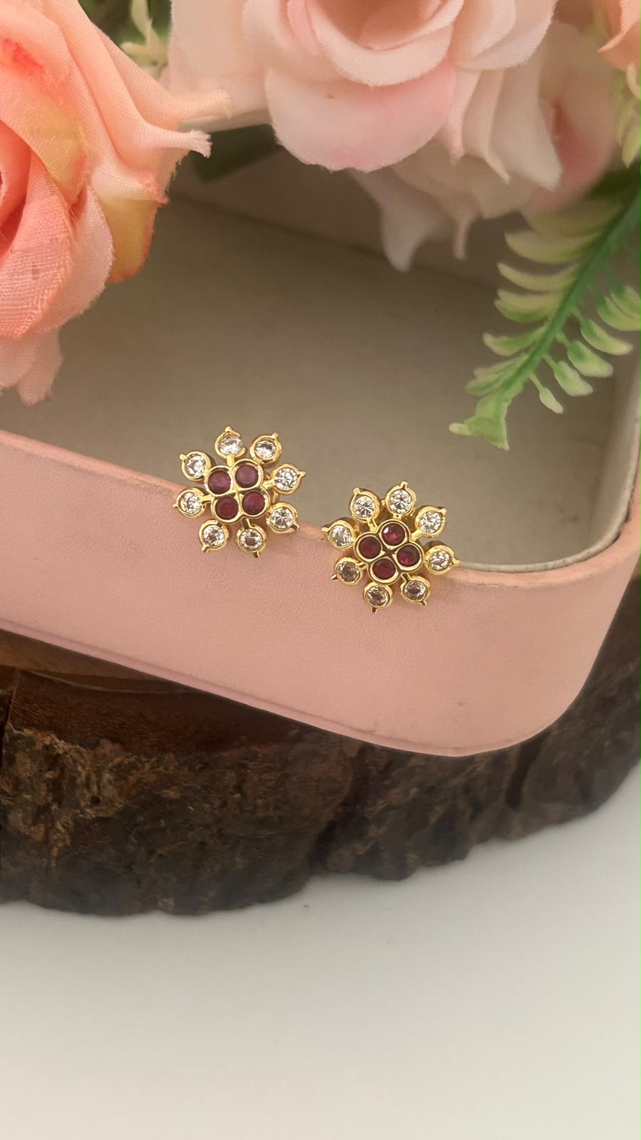 Traditional Panchaloham Polished Kempu Flower Studs