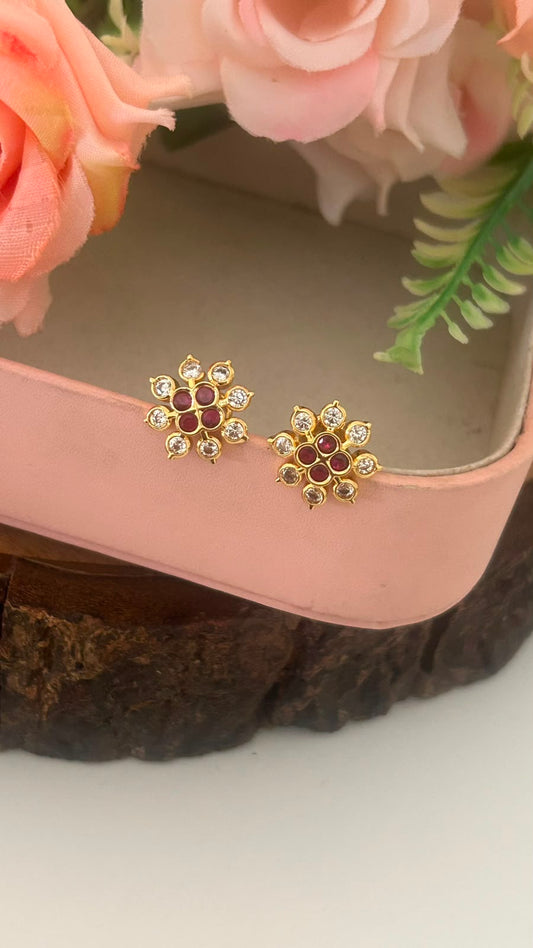 Traditional Panchaloham Polished Kempu Flower Studs