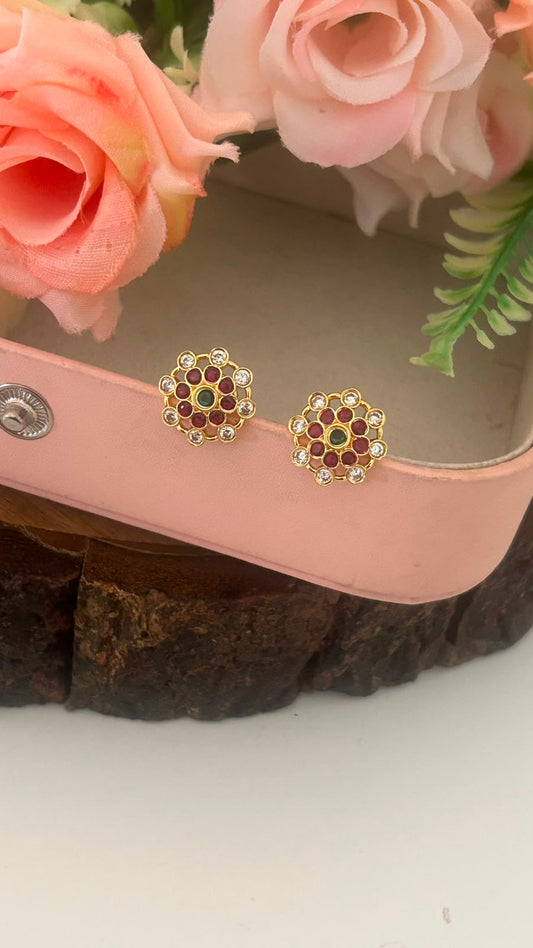 Panchaloham Polished Multistone Round Stud Earrings