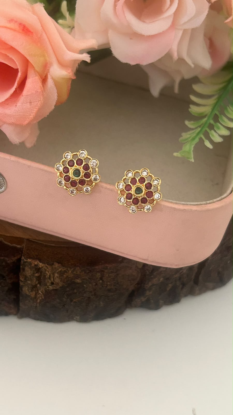 Panchaloham Polished Multistone Round Stud Earrings