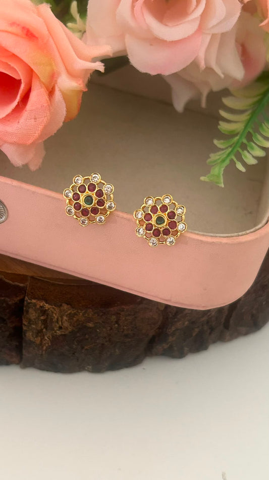 Panchaloham Polished Multistone Round Stud Earrings