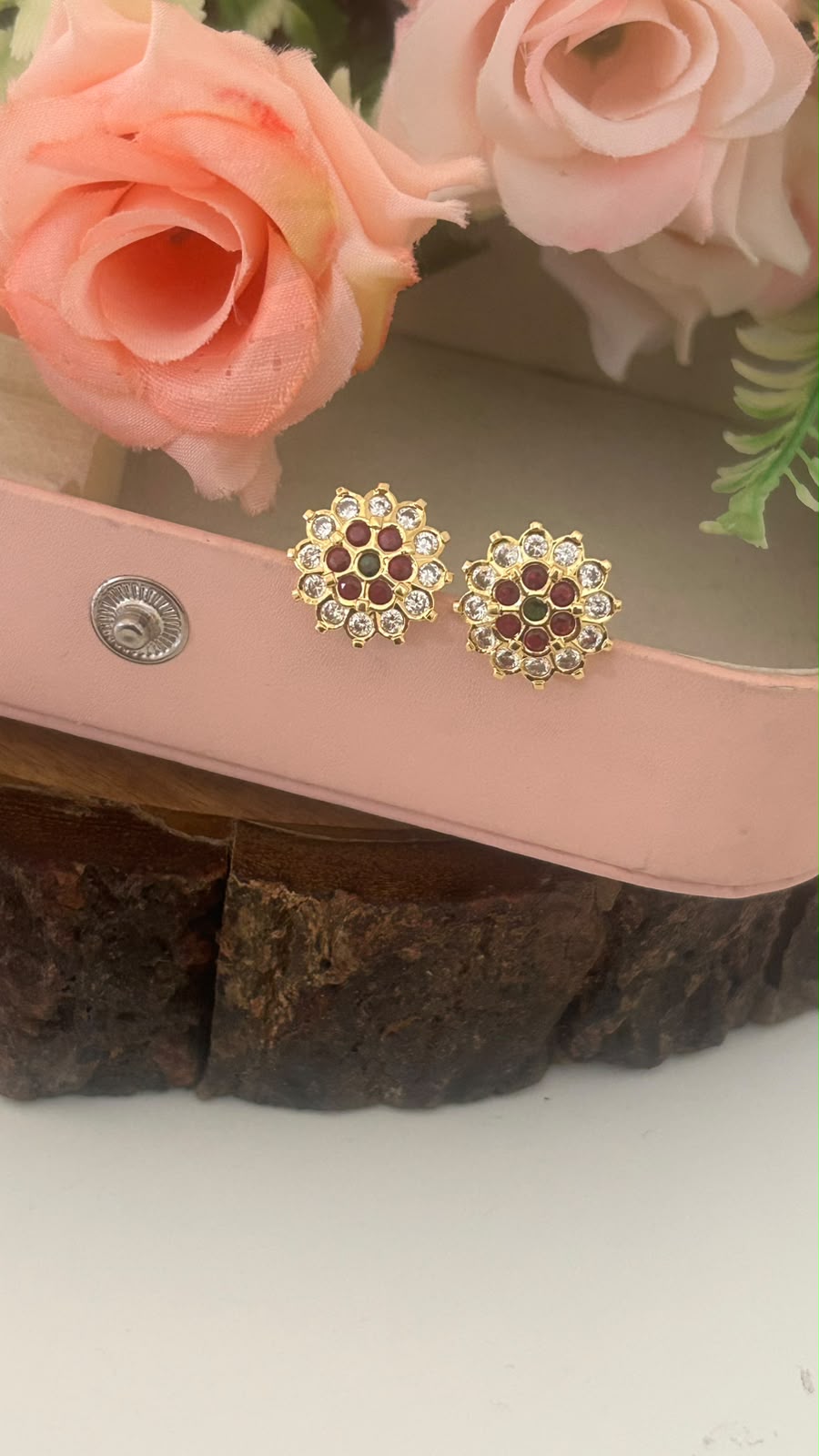 Panchaloham Polished Kempu Lotus Stud Earrings