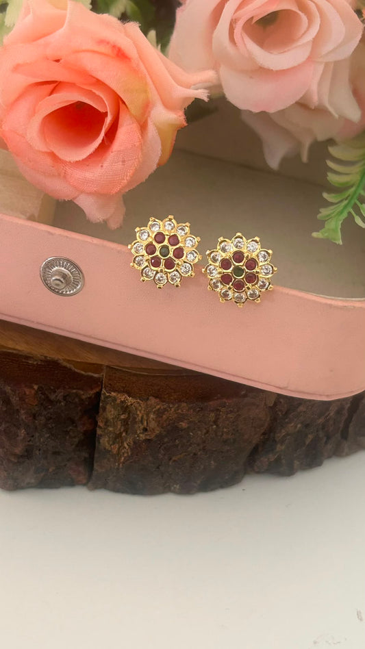 Panchaloham Polished Kempu Lotus Stud Earrings