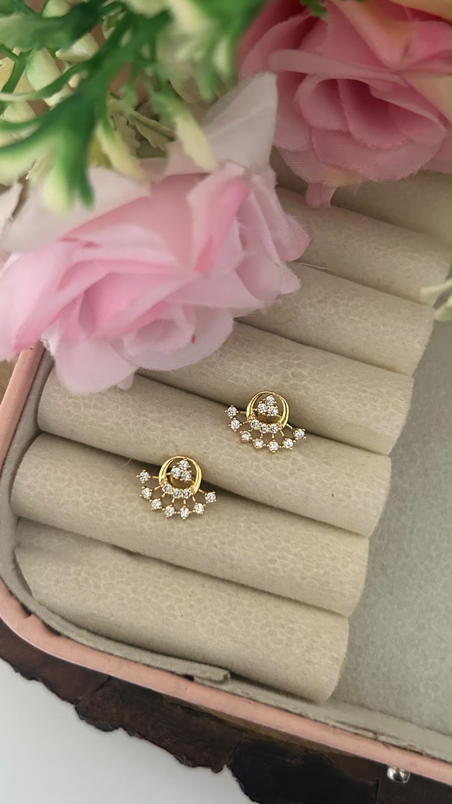 Small Floral Halo Screwback Stud Earrings | Gold Finish Diamond Replica Earrings