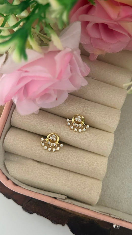 Small Floral Halo Screwback Stud Earrings | Gold Finish Diamond Replica Earrings