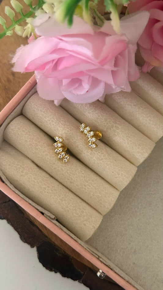 Small Leaf Vine Screwback Stud Earrings | Gold Finish Diamond Replica Ear Climbers