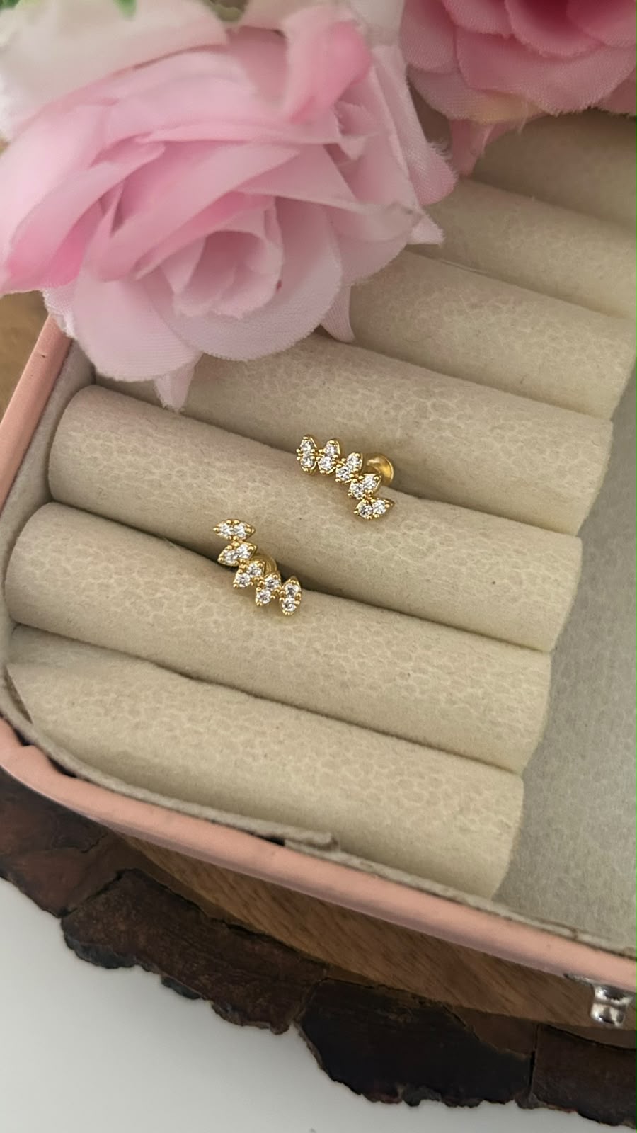 Small Leaf Vine Screwback Stud Earrings | Gold Finish Diamond Replica Ear Climbers