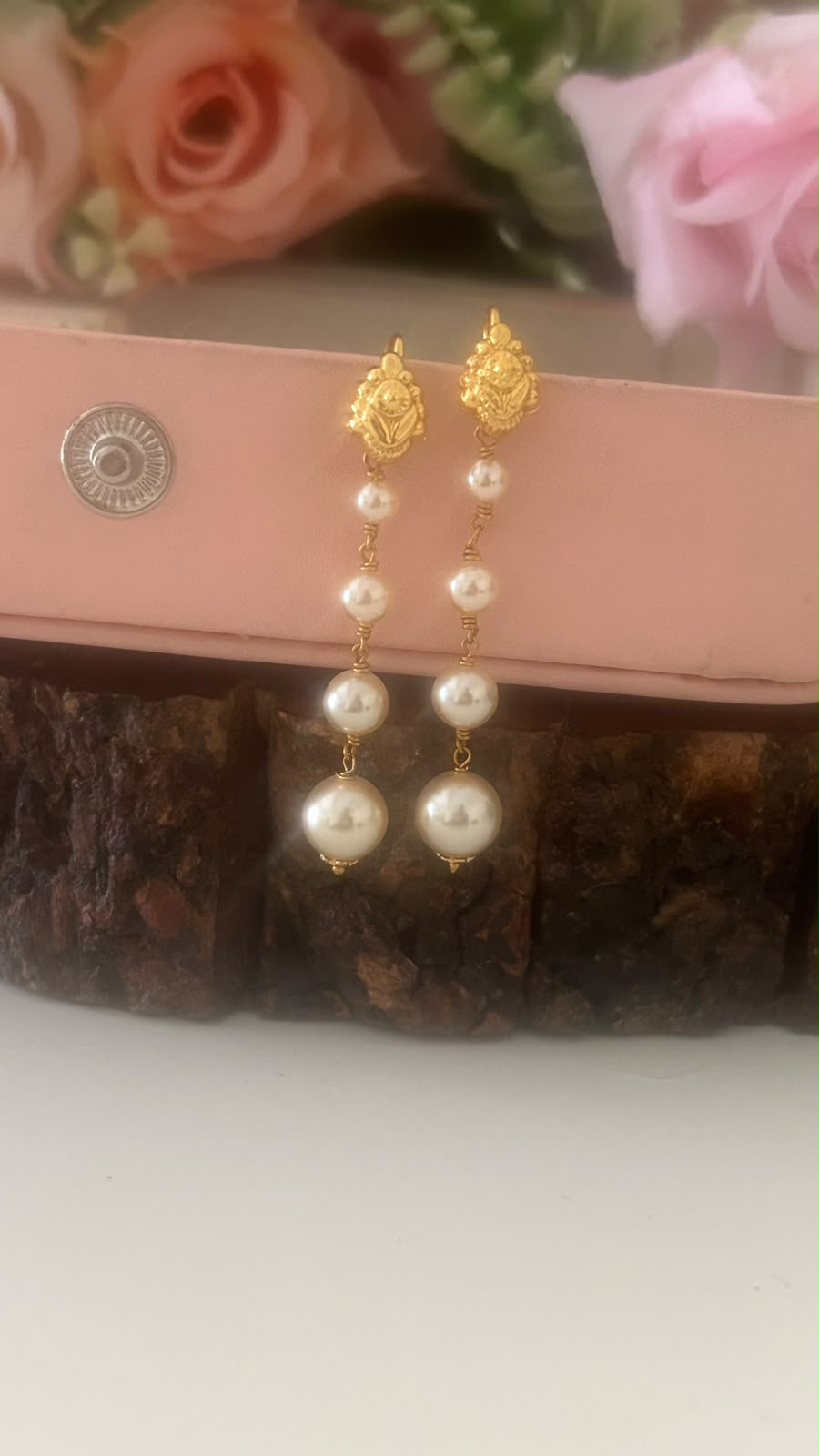 Handmade Swarovski Pearl string Earrings | kattuteega Handwork String Earrings with hook ( Hook style may vary)
