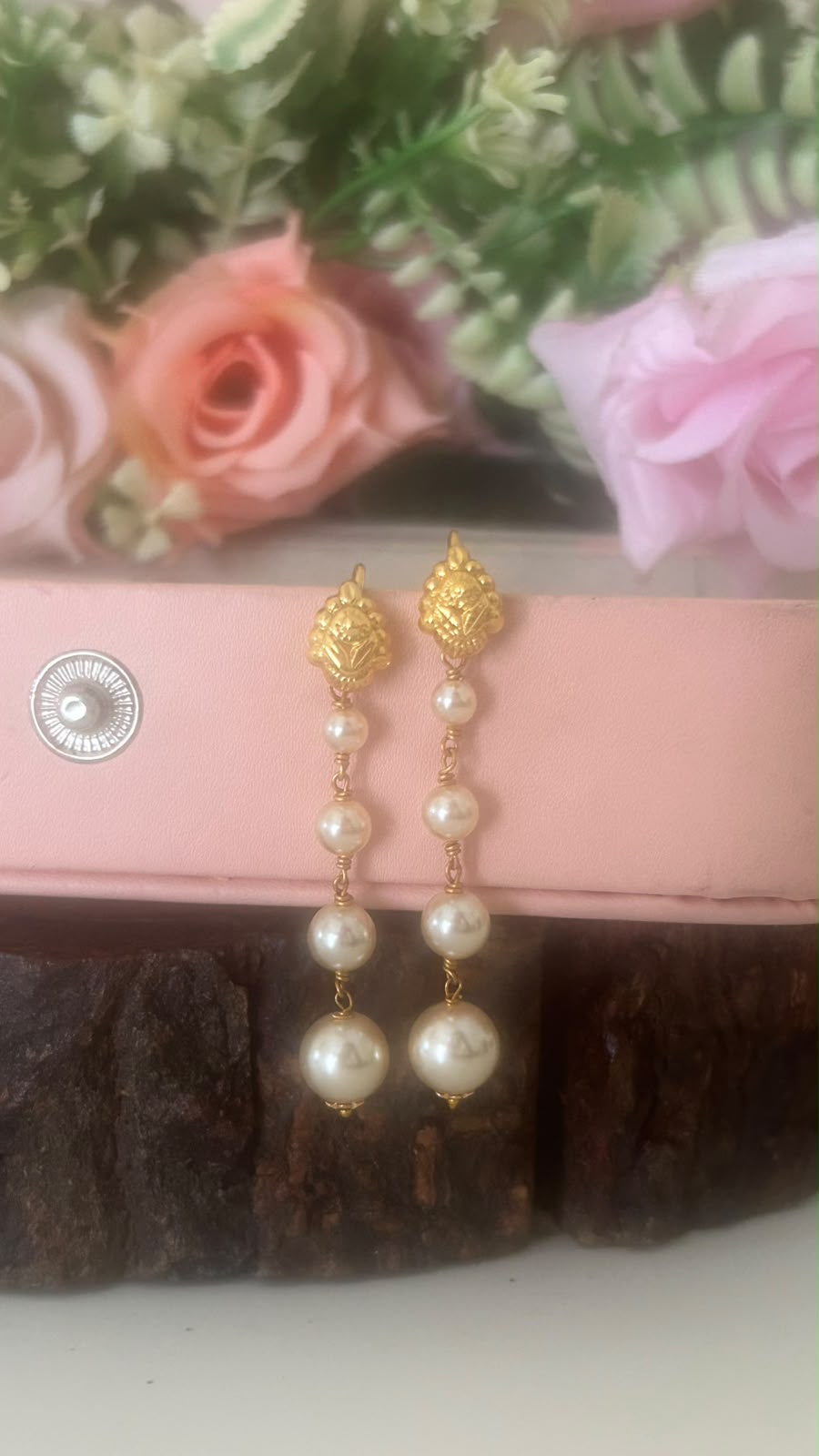 Handmade Swarovski Pearl string Earrings | kattuteega Handwork String Earrings with hook ( Hook style may vary)