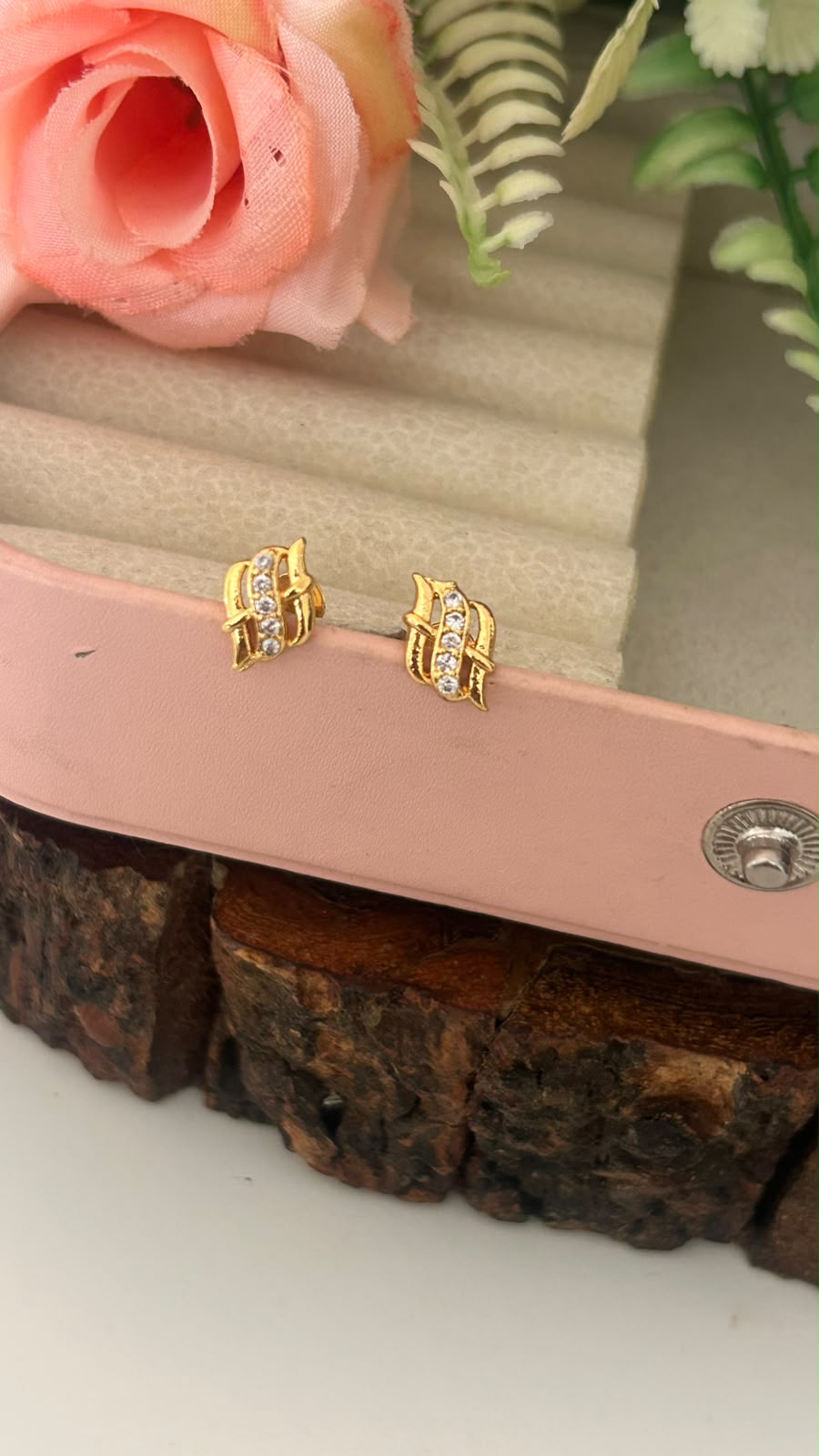 Panchaloham Leaf Stud Earrings for Women | Gold Finish Traditional Jewelry