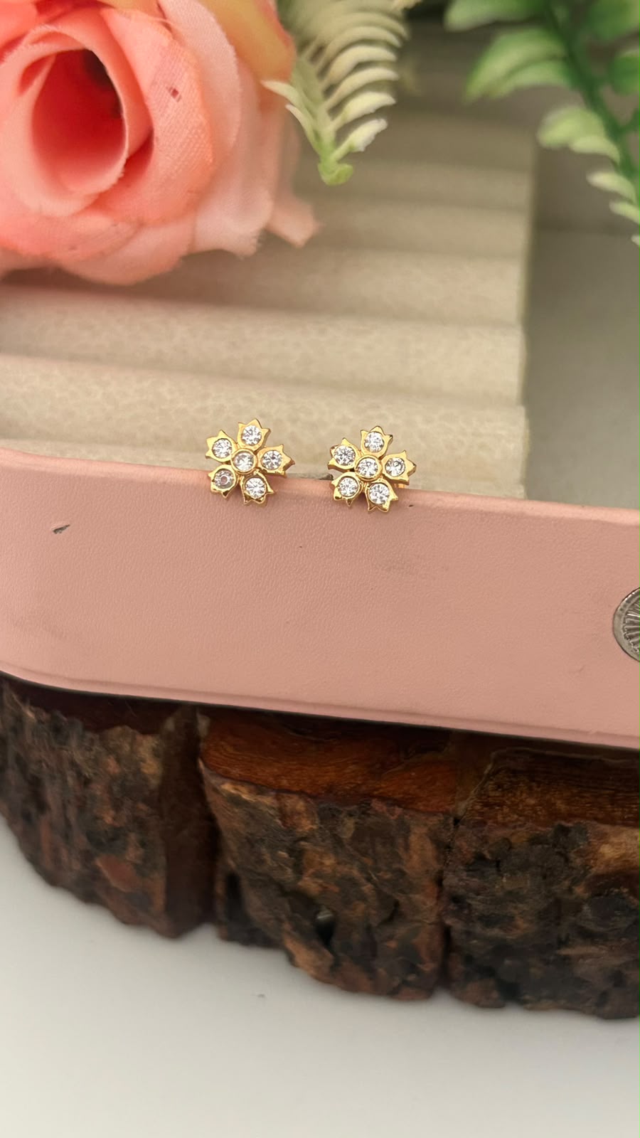 Panchaloham  full white Flower Stud Earrings | Small Stone Traditional wear