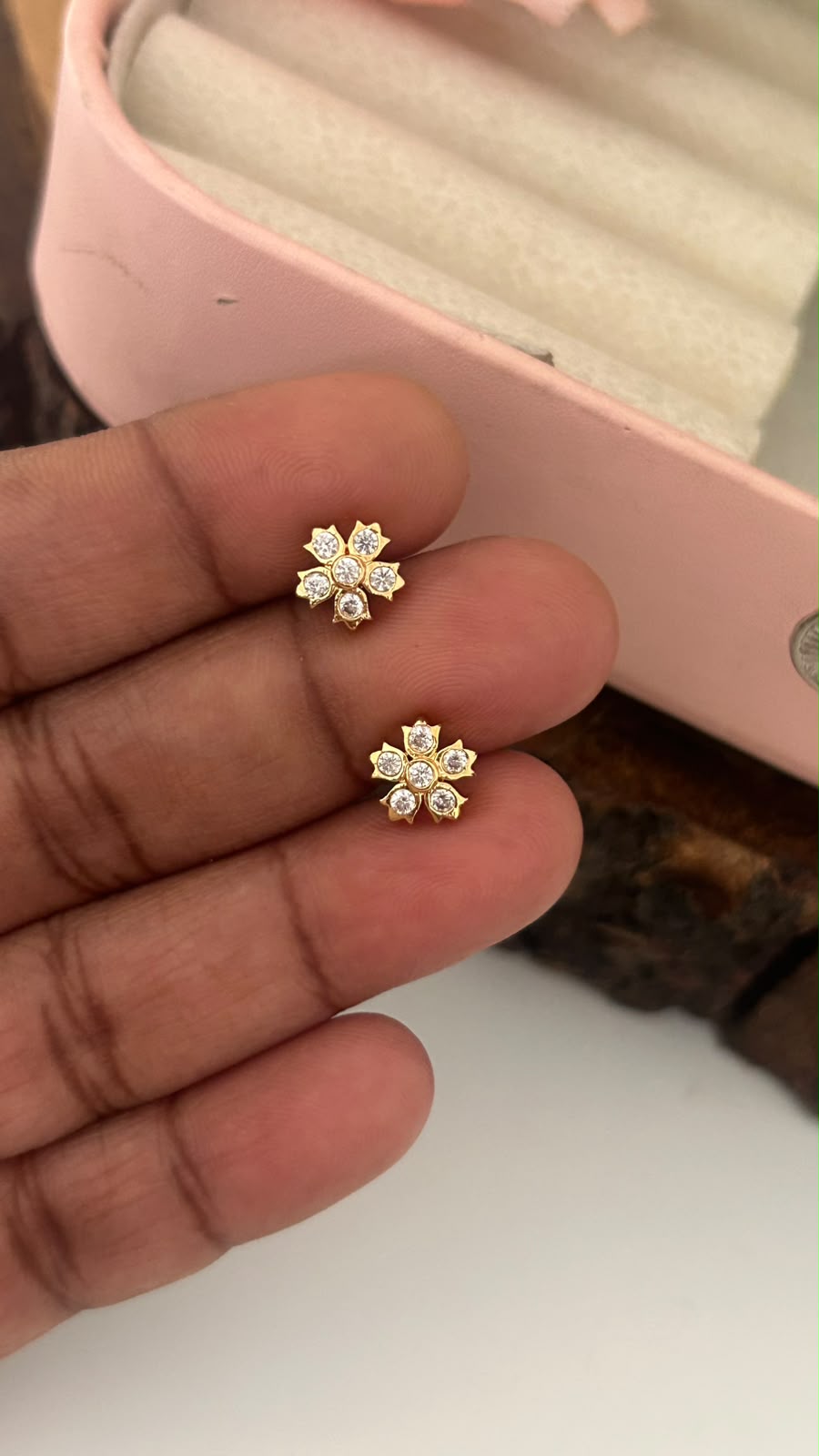 Panchaloham  full white Flower Stud Earrings | Small Stone Traditional wear