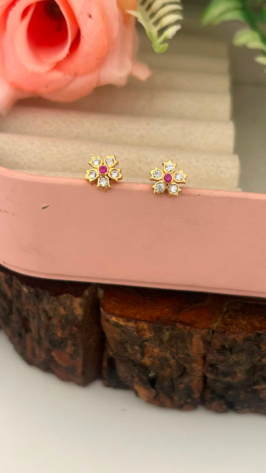 Panchaloham  full white with middle red Flower Stud Earrings | Small Stone Traditional wear