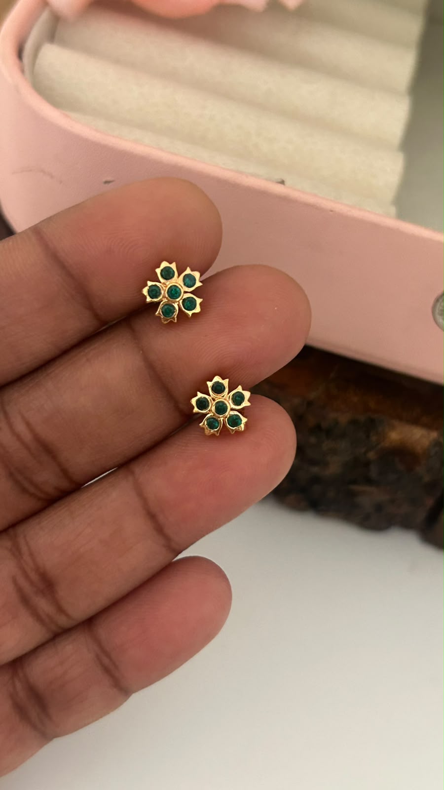 Panchaloham  full green Flower Stud Earrings | Small Stone Traditional wear