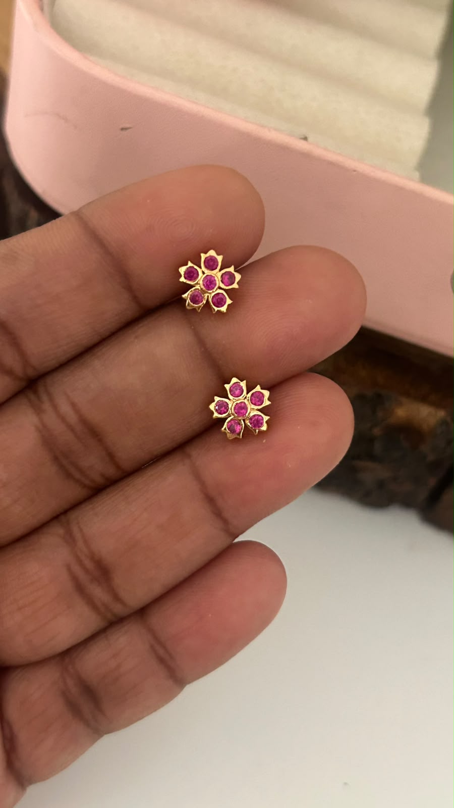 Panchaloham  full red Flower  small Stud Earrings | Small Stone Traditional wear