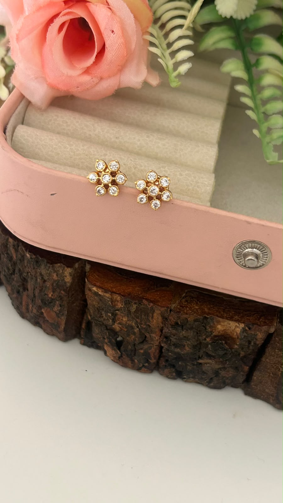 Small Floral Panchaloham Stud Earrings for Women with polish