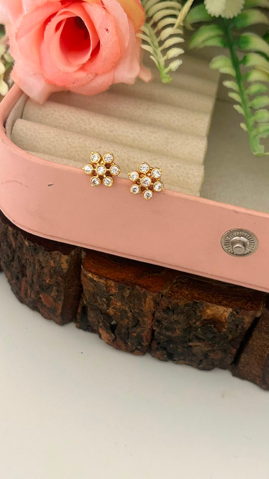 Small Floral Panchaloham Stud Earrings for Women with polish