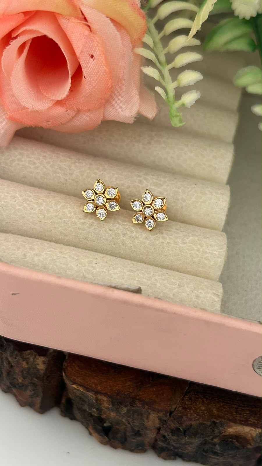Tiny Floral Panchaloham Ear Studs | Gold Finish Everyday Earrings