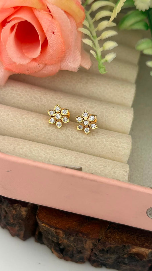 Tiny Floral Panchaloham Ear Studs | Gold Finish Everyday Earrings