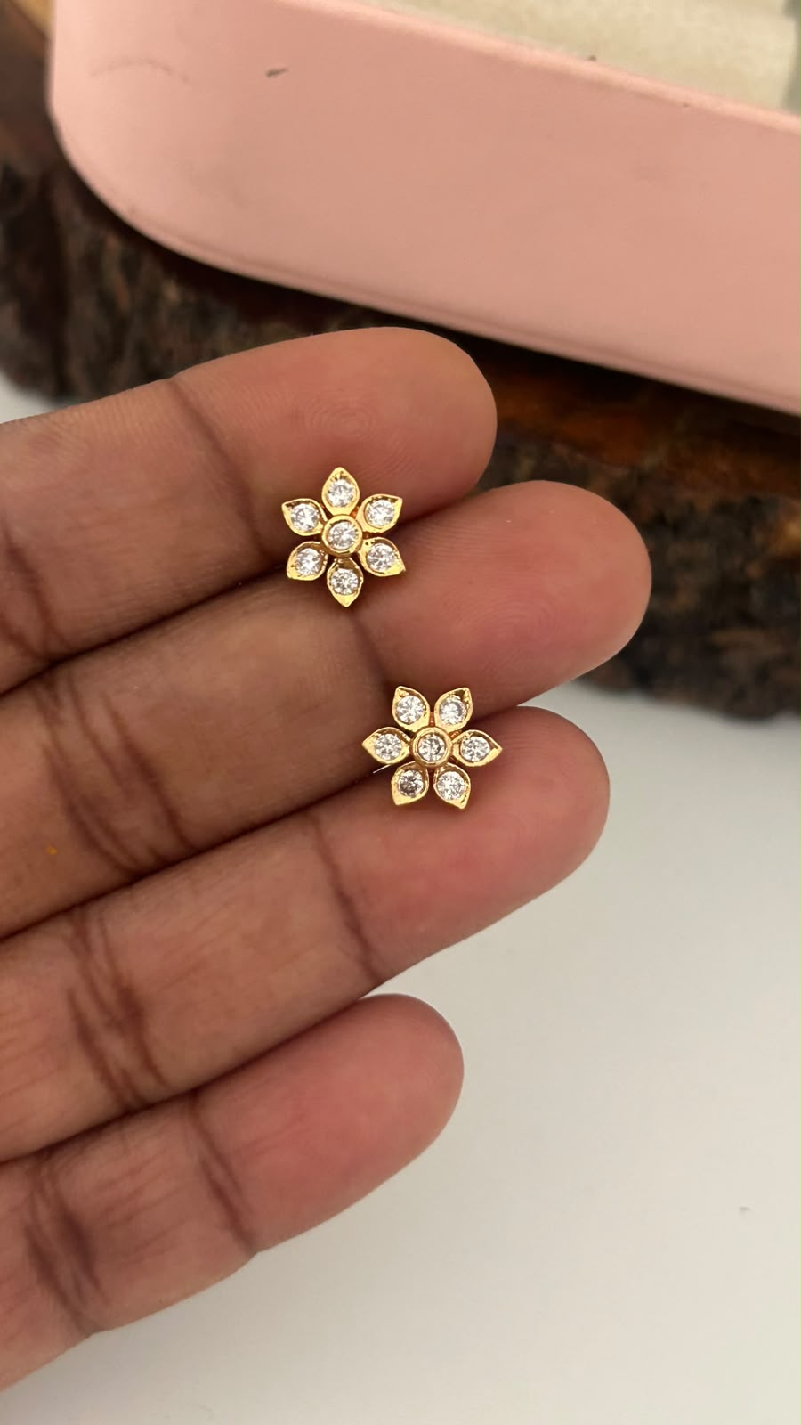 Tiny Floral Panchaloham Ear Studs | Gold Finish Everyday Earrings