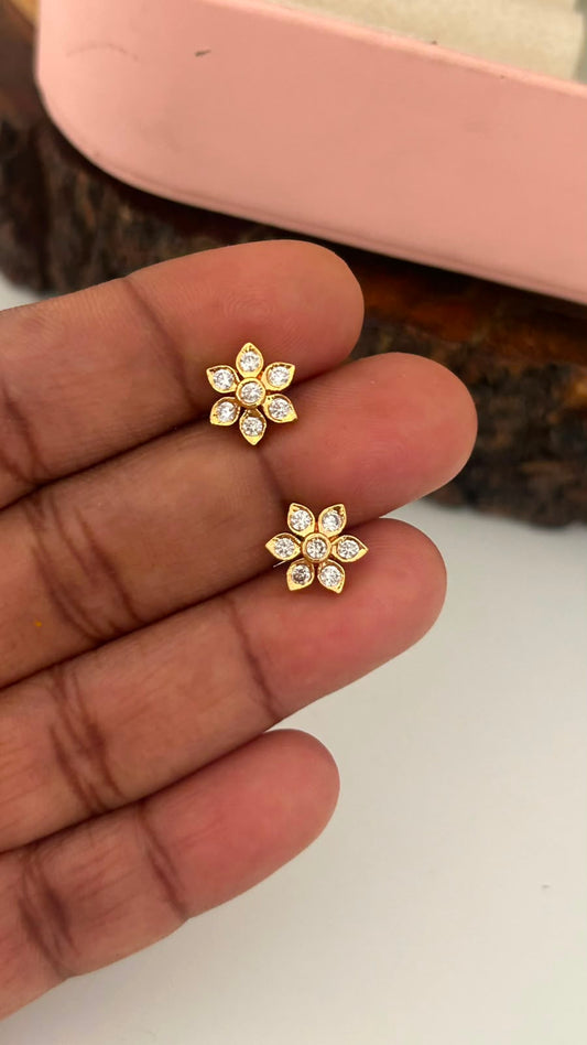 Tiny Floral Panchaloham Ear Studs | Gold Finish Everyday Earrings