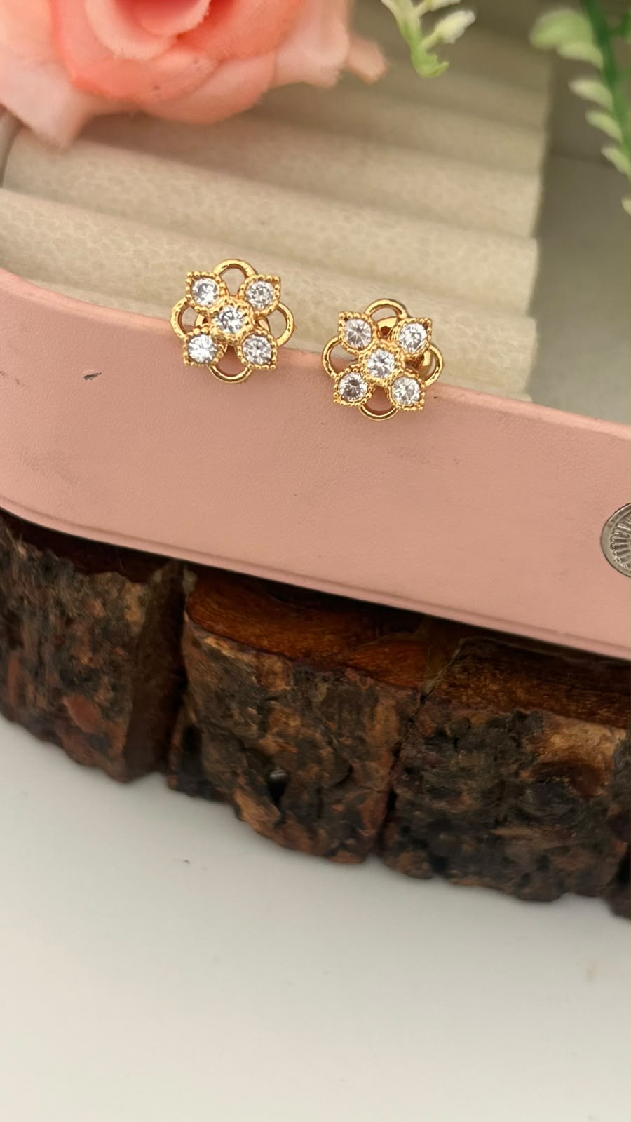 Designer Panchaloham Floral Stud Earrings | Lightweight Gold Polish in medium size