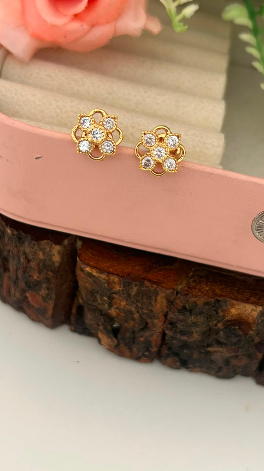 Designer Panchaloham Floral Stud Earrings | Lightweight Gold Polish in medium size