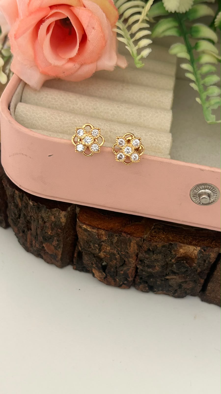 Designer Panchaloham Floral Stud Earrings | Lightweight Gold Polish in medium size