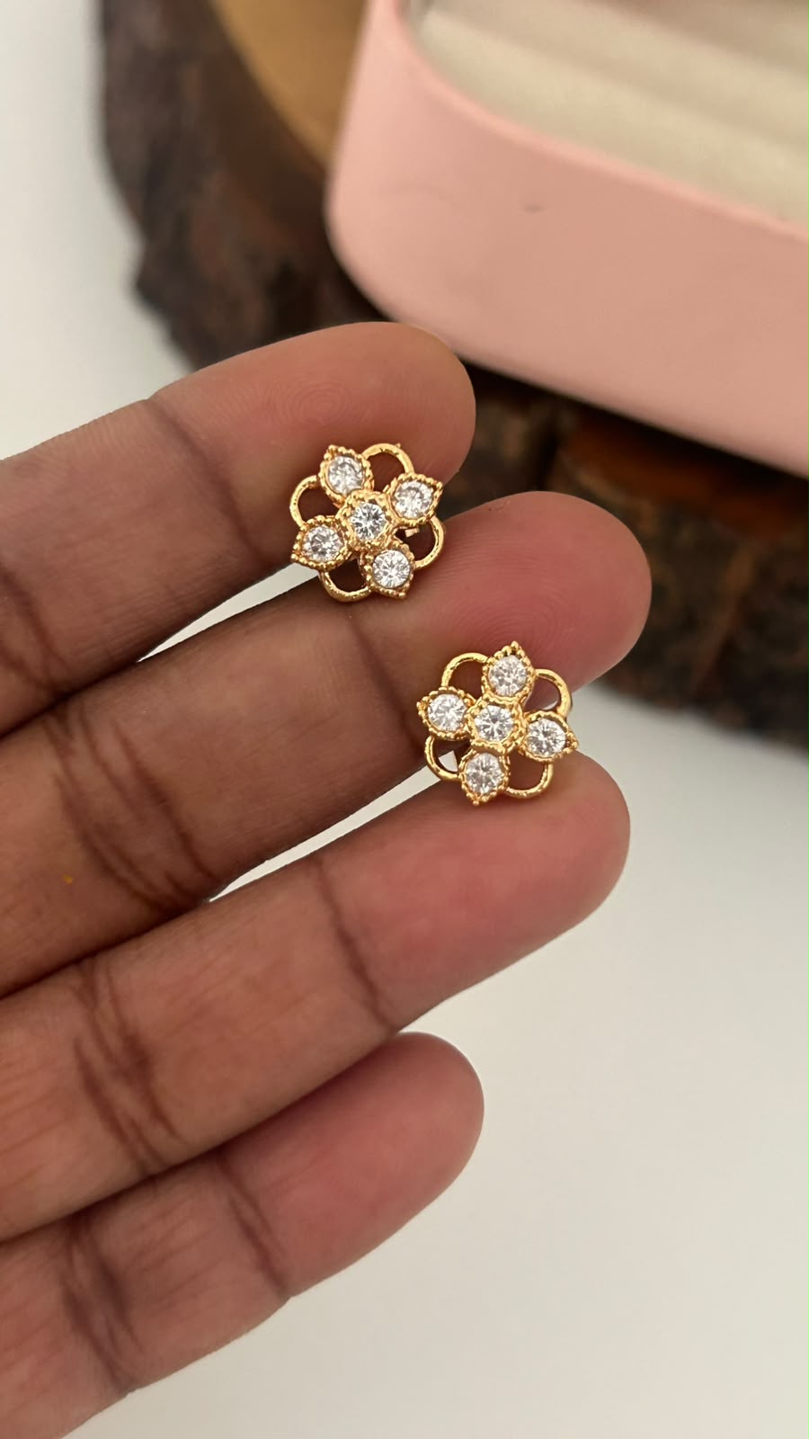 Designer Panchaloham Floral Stud Earrings | Lightweight Gold Polish in medium size