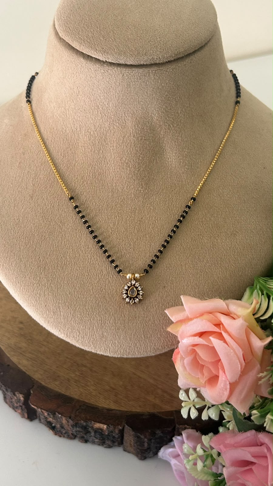 Traditional Black Beads Mangalsutra with Teardrop Pendant | | 18 Inch