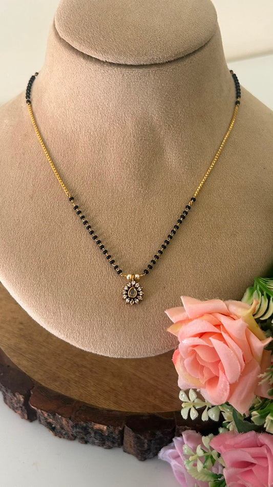 Traditional Black Beads Mangalsutra with Teardrop Pendant | | 18 Inch