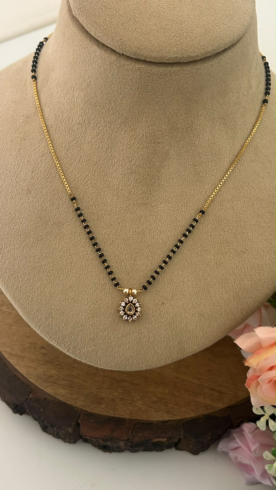 Traditional Black Beads Mangalsutra with Teardrop Pendant | | 18 Inch