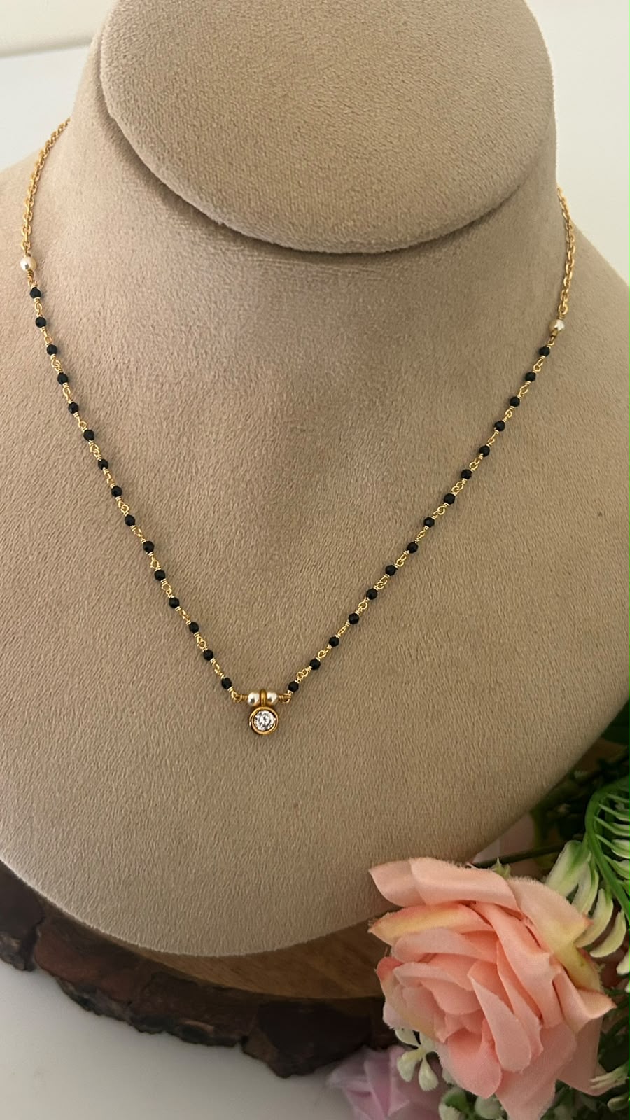 Premium Kattuteega Making Black Beads Mangalsutra with CZ Pendant | Gold Look | 16–17 Inches