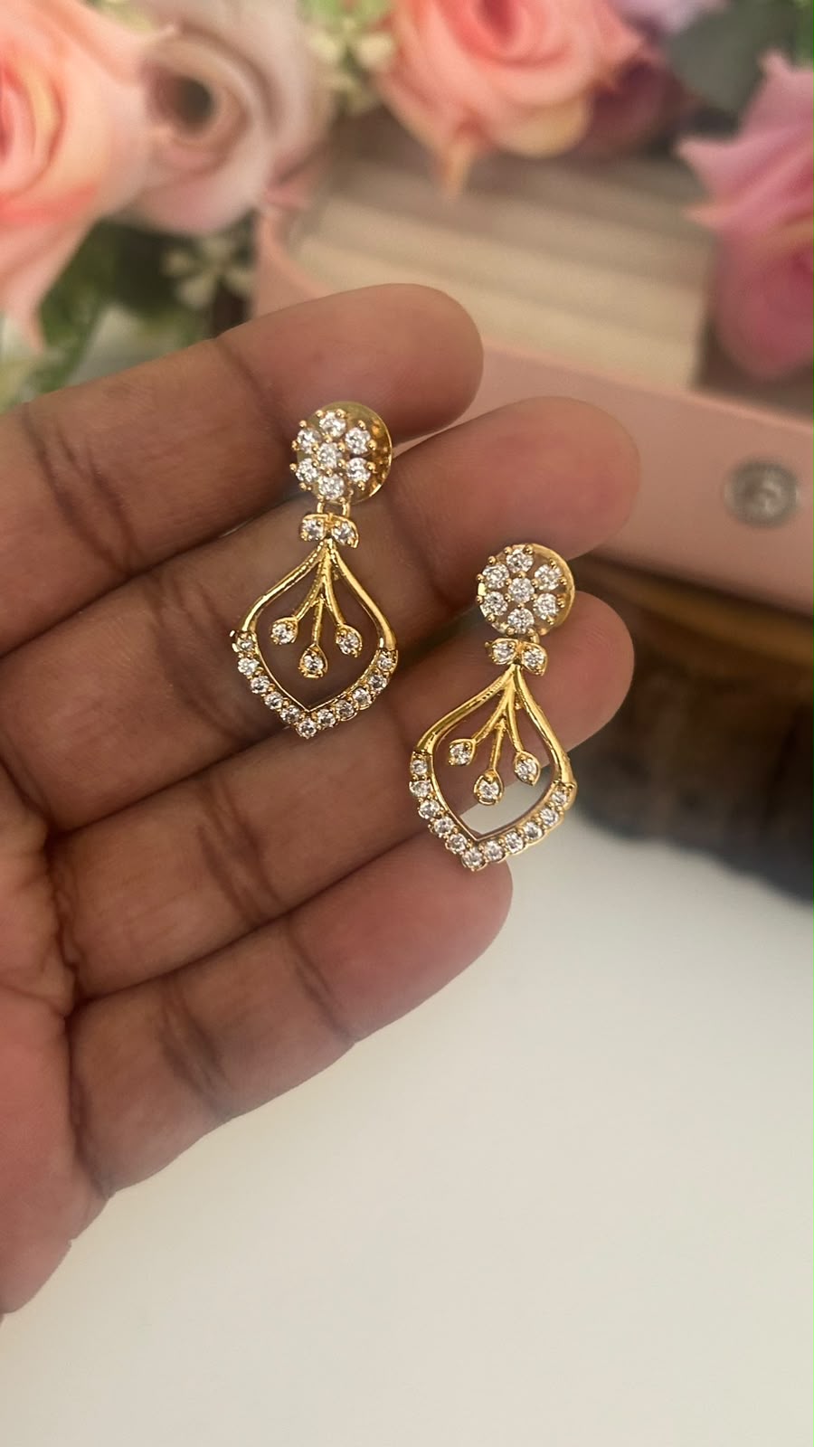 Leaf Design Drop Earrings | Elegant Party Wear Earrings in pushback