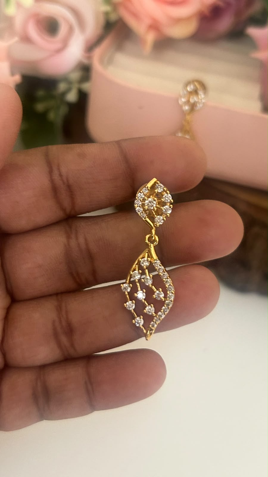Crystal Leaf Drop Earrings for Women in pushback