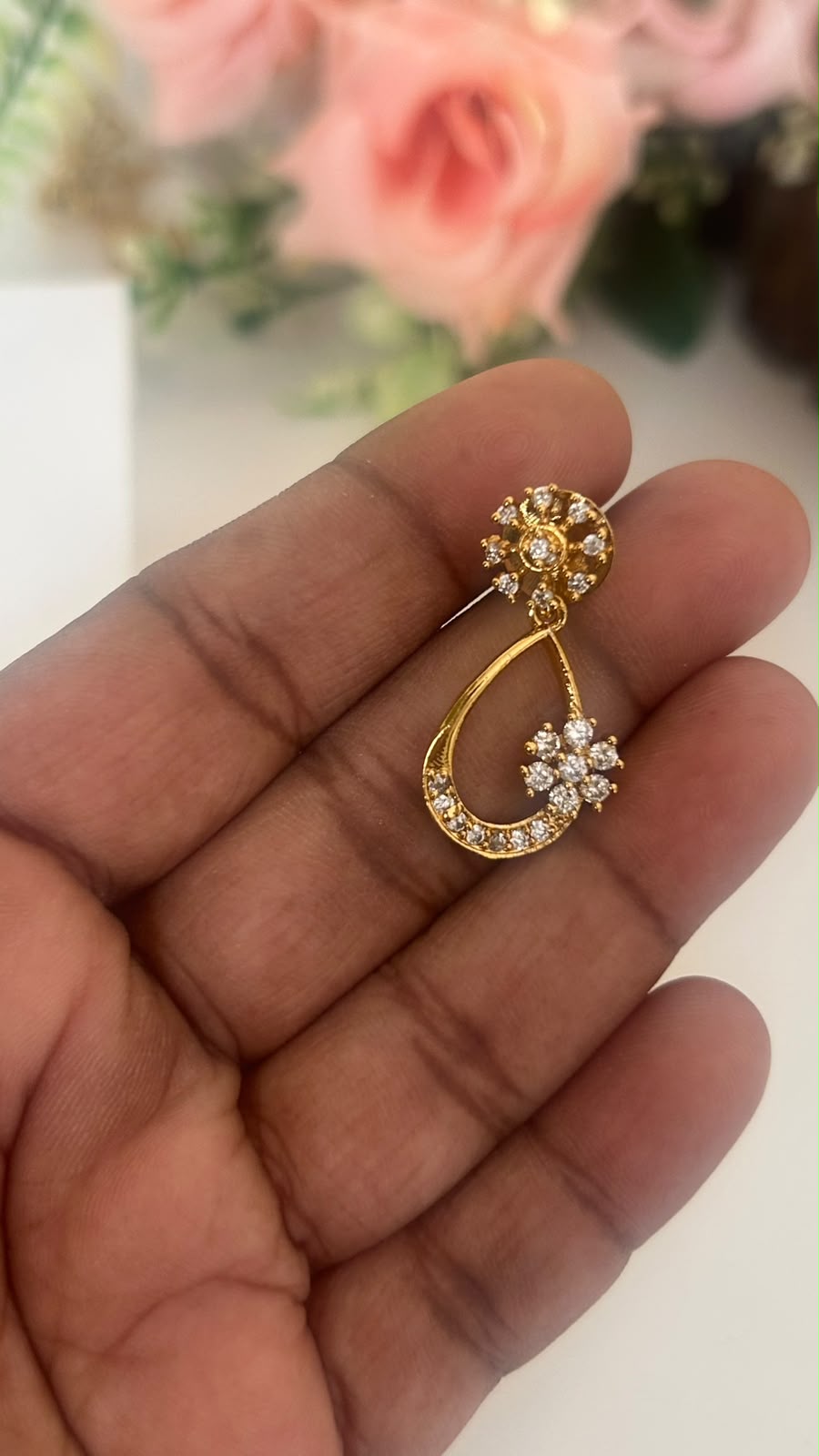 Floral Teardrop Earrings | Elegant Designer Drop Earrings for Women in pushback