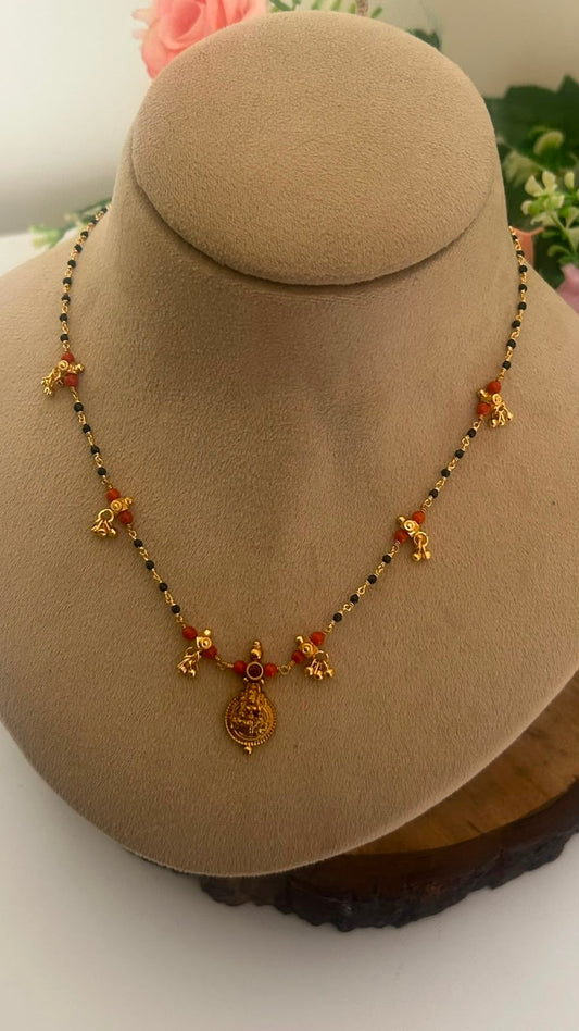 Elegant Black Beads Lakshmi Pendant Mangalsutra – 16–17 Inches