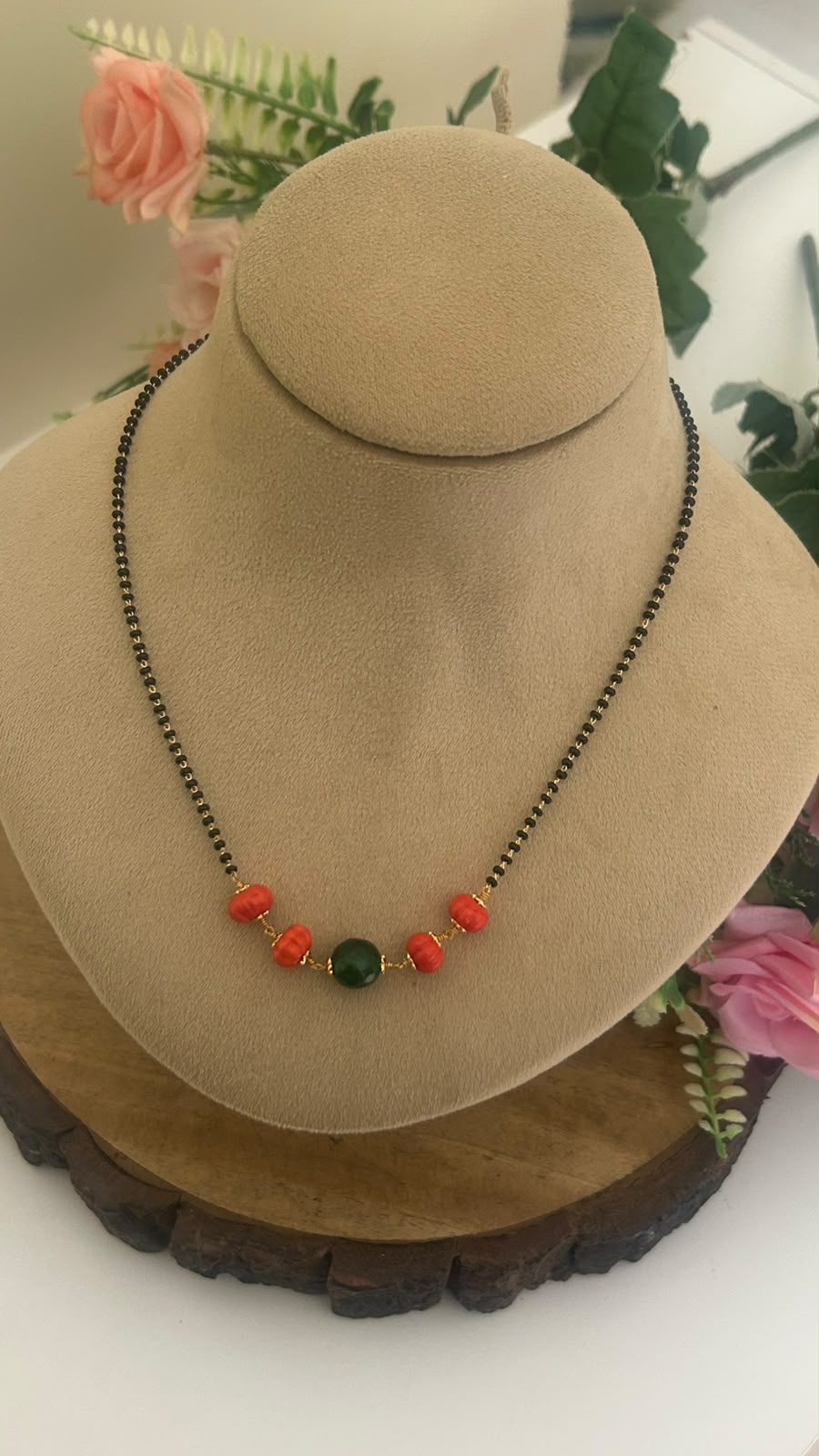 Black Beads coral & Green Beaded Mangalsutra – 16–17 Inches