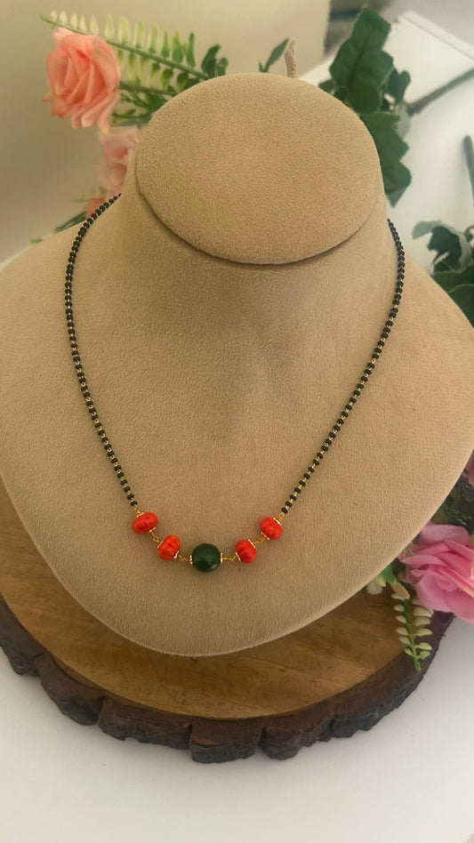 Black Beads coral & Green Beaded Mangalsutra – 16–17 Inches