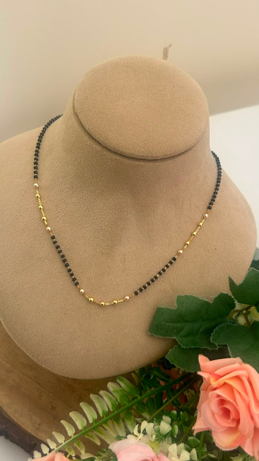 Black Beads Pearl Chain Necklace – 16–17 Inches