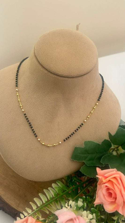 Black Beads Pearl Chain Necklace – 16–17 Inches