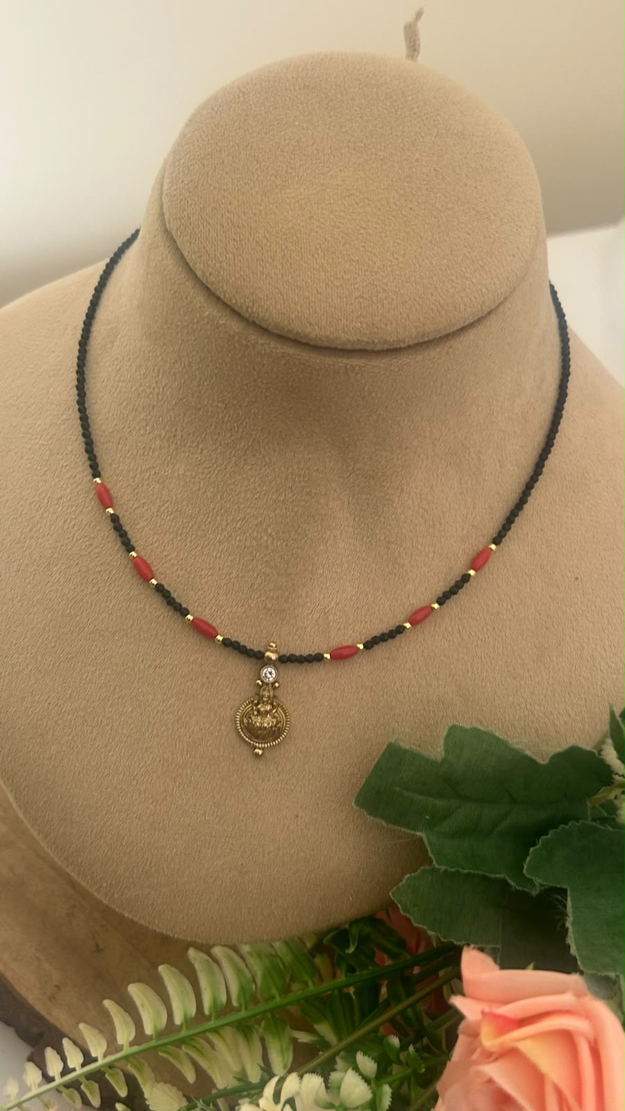 Black Beads Red  coral Beads Invisible Chain Mangalsutra | 14–15 Inches