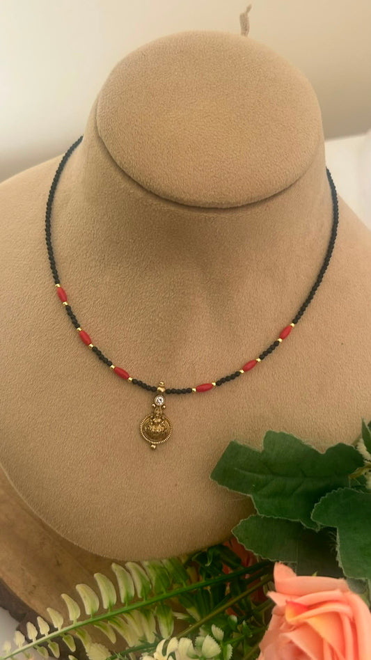 Black Beads Red  coral Beads Invisible Chain Mangalsutra | 14–15 Inches