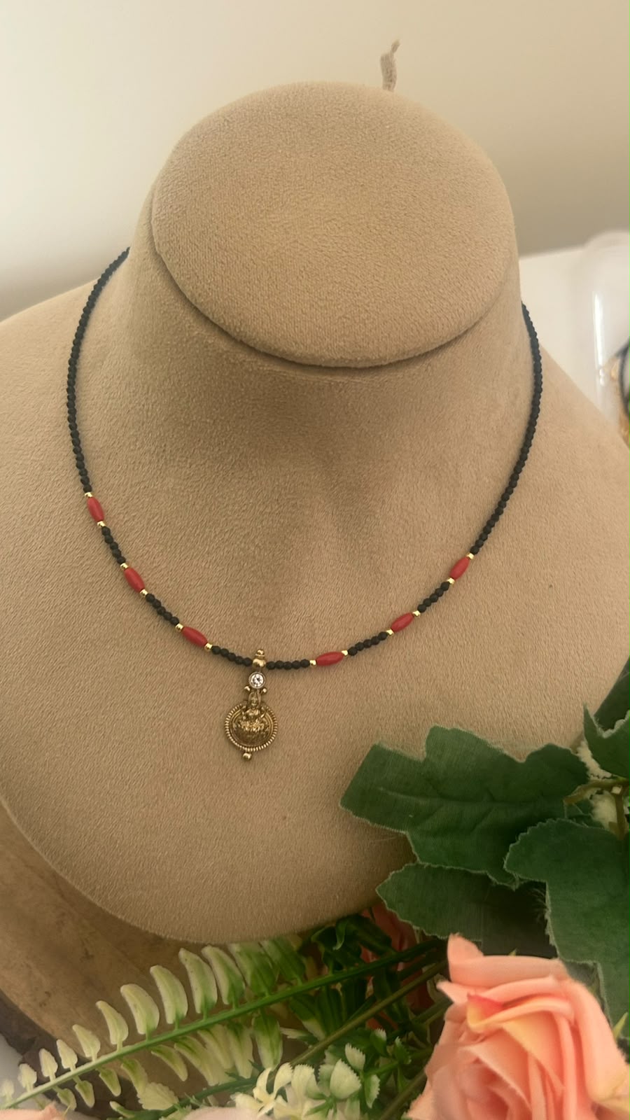 Black Beads Red  coral Beads Invisible Chain Mangalsutra | 14–15 Inches