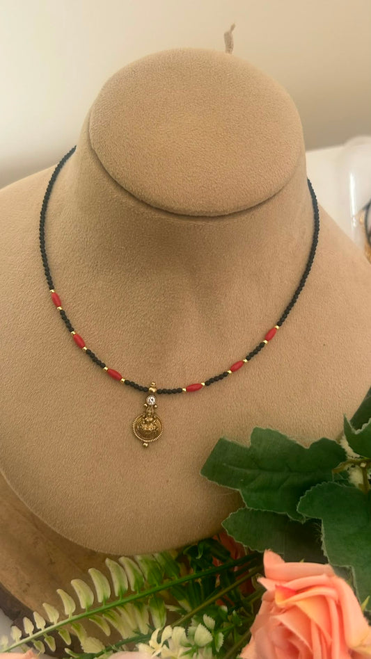 Black Beads Red  coral Beads Invisible Chain Mangalsutra | 14–15 Inches
