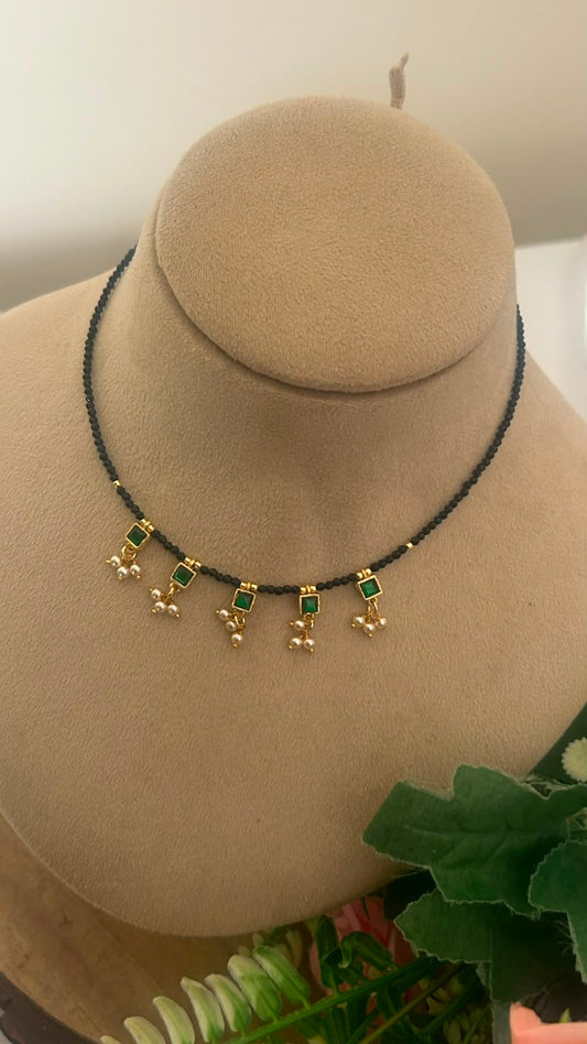 Black Beads Kundan Pendant Mangalsutra – 14–15 Inches