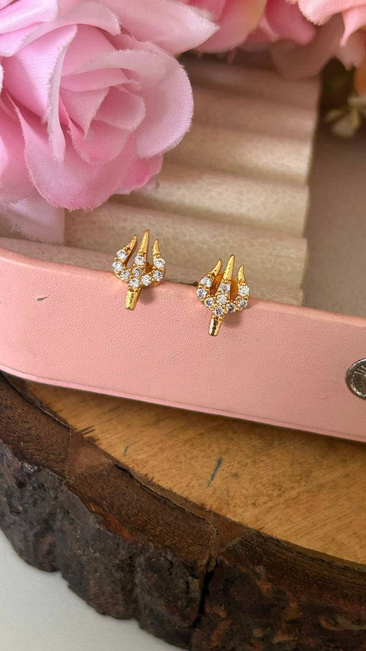 Panchaloham Trishul Design Stud Earrings with Gold Polish