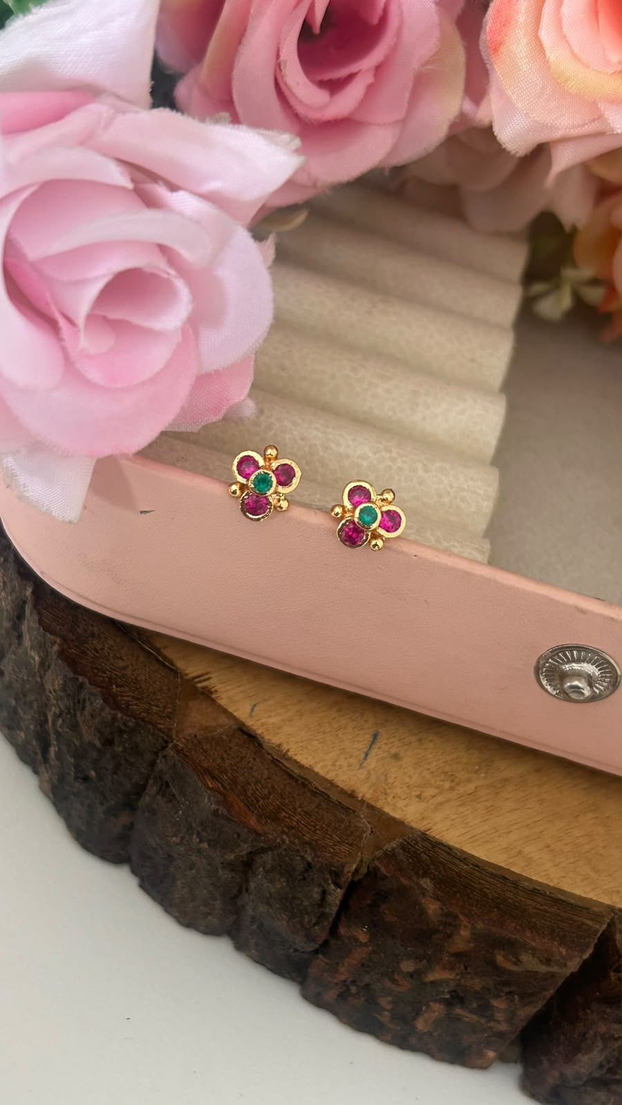 Panchaloham Multicolor Floral Stud Earrings with Gold Polish