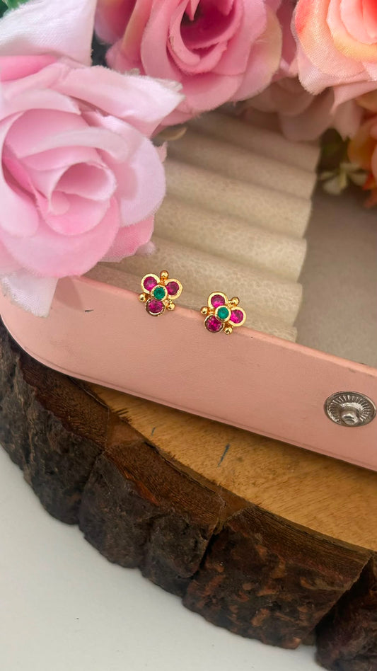 Panchaloham Multicolor Floral Stud Earrings with Gold Polish
